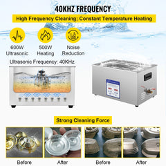 Digital Ultrasonic Cleaner 30L Ultrasonic Cleaning Machine 40kHz Sonic Cleaner Machine 316 & 304 Stainless Steel Ultrasonic Cleaner Machine with Heater & Timer for Cleaning Jewelry Glasses Watch