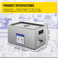 Digital Ultrasonic Cleaner 30L Ultrasonic Cleaning Machine 40kHz Sonic Cleaner Machine 316 & 304 Stainless Steel Ultrasonic Cleaner Machine with Heater & Timer for Cleaning Jewelry Glasses Watch