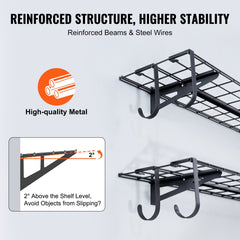 Garage Storage Shelving, 2 Pack, 48 x 12 in Heavy Duty Garage Shelves Wall Mounted, 400 lbs Load Capacity(Total) Garage Storage Rack Floating Shelves, Suitable for Shop, Shed, Garage Storage