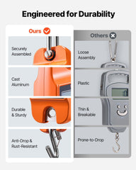 Digital Crane Scale, 880 lbs/400 kg Max Capacity, Handheld Hanging Scale with Cast Aluminum Case & LCD Display, 100 g Division & 3 Unit Switch, Auto-Off Setting for Farm Hunting Fishing, Orange