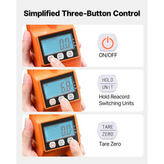 Digital Crane Scale, 880 lbs/400 kg Max Capacity, Handheld Hanging Scale with Cast Aluminum Case & LCD Display, 100 g Division & 3 Unit Switch, Auto-Off Setting for Farm Hunting Fishing, Orange