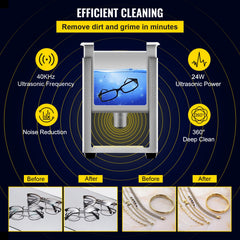 0.8L Professional Ultrasonic Cleaner 304 Stainless Steel Digital Lab Ultrasonic Cleaner with Timer for Jewelry Watch Glasses Circuit Board Dentures Small Parts Dental Instrument (0.8L)