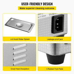 0.8L Professional Ultrasonic Cleaner 304 Stainless Steel Digital Lab Ultrasonic Cleaner with Timer for Jewelry Watch Glasses Circuit Board Dentures Small Parts Dental Instrument (0.8L)