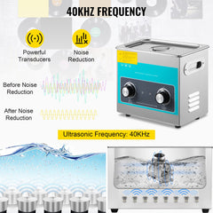 Knob Ultrasonic Cleaner 3L 40kHz Ultrasonic Cleaning Machine Knob Control Sonic Cleaner 304 Stainless Steel Ultrasonic Cleaner Machine with Heater & Timer for Cleaning Jewelry Eyeglasses Watches