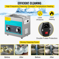 Knob Ultrasonic Cleaner 3L 40kHz Ultrasonic Cleaning Machine Knob Control Sonic Cleaner 304 Stainless Steel Ultrasonic Cleaner Machine with Heater & Timer for Cleaning Jewelry Eyeglasses Watches