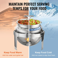 Roll Top Chafing Dish Buffet Set, 5.5L 2 Pack, Stainless Steel Chafer with 2 Full Size Pans, Round Catering Warmer Server with Lid Water Pan Stand Fuel Holder, for at Least 5 People Each