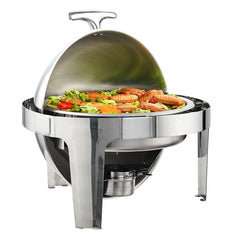Roll Top Chafing Dish Buffet Set, 5.5L 2 Pack, Stainless Steel Chafer with 2 Full Size Pans, Round Catering Warmer Server with Lid Water Pan Stand Fuel Holder, for at Least 5 People Each