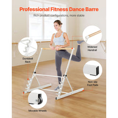 Ballet Barre, Freestanding Portable Barre Bar, Home Fitness Exercise Equipment for Abs, Arms, Strength, and Cardio, Easy to Store Foldable Stretching Dance Bars, 4 Level Height Adjustable