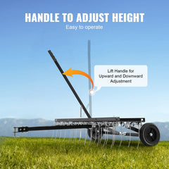 Tow Behind Dethatcher, 1219mm Tow Dethatcher with 24 Spring Steel Tines, Lawn Dethatcher Rake for ATV or Mower, Tow Behind Lawn Rake with Lift Handle for Garden Farm Grass