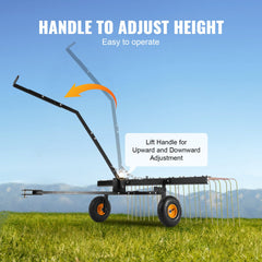 Tow Behind Dethatcher, 1.5m Tow Dethatcher with 24 Steel Tines, Lawn Dethatcher Rake for ATV or Mower, Tow Behind Lawn Rake with Lift Handle for Leaves, Pine Needles, and Grass