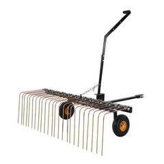 Tow Behind Dethatcher, 1.5m Tow Dethatcher with 24 Steel Tines, Lawn Dethatcher Rake for ATV or Mower, Tow Behind Lawn Rake with Lift Handle for Leaves, Pine Needles, and Grass