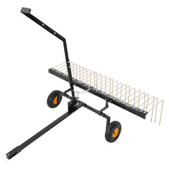 Tow Behind Dethatcher, 1.5m Tow Dethatcher with 24 Steel Tines, Lawn Dethatcher Rake for ATV or Mower, Tow Behind Lawn Rake with Lift Handle for Leaves, Pine Needles, and Grass