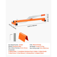 304.8mm Vinyl Floor Cutter, 10mm Thick Laminate Flooring Cutter with Cutting Angle Guide, Rubber Handle, Honing Stone, D2 Steel Blade for Cutting Laminate, Vinyl, Home Renovation