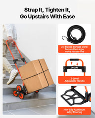 Stair Climbing Cart, 54 kg Stair-Climbing Capacity, Portable Folding Trolley Cart with Telescoping Handle, 6 Wheels and 2 Bungee Cords, Stair Climber Dolly for Home, Groceries, Warehouse