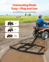 Drag Harrow, 74" Width Tow Behind Drag Harrow, Q235 Steel Driveway Grader with Adjustable Bars & Pin Hitch, Support up to 50 lbs, Tractor Driveway Harrow for ATVs, UTVs, Garden Lawn Tractors