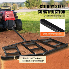 Driveway Drag, 84" Width Tow Behind Drag Harrow, Q235 Steel Driveway Grader with Adjustable Bars, Support up to 50 lbs, Driveway Tractor Harrow for ATVs, UTVs, Garden Lawn Tractors
