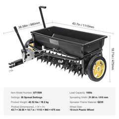 Broadcast Spreader, 100 LB Tow Behind Poly Drop Spreader with 10" Wheels, Steel Spike Aerator, Fertilizer Spreader, Garden Seeder, and Salt Spreader, for Residential, Farm, Tough Terrain, Black