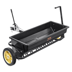 Broadcast Spreader, 100 LB Tow Behind Poly Drop Spreader with 10" Wheels, Steel Spike Aerator, Fertilizer Spreader, Garden Seeder, and Salt Spreader, for Residential, Farm, Tough Terrain, Black