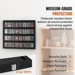 36 Graded Sports Card Display Case, 775 x 617 x 55 mm, Baseball Card Display Frame with 98% UV Protection Clear View PC Glass, Lockable Wall Cabinet for Football Basketball Hockey Trading Card