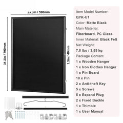 Jersey Display Frame Case, 590 x 790 x 40 mm, Large Lockable Sport Jersey Shadow Box with 98% UV Protection PC Glass and Hangers, for Baseball Basketball Football Hockey Shirt and Uniform