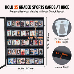 35 Graded Sports Card Display Case, 617 x 775 x 55 mm, Baseball Card Display Frame with 98% UV Protection Clear View PC Glass, Lockable Wall Cabinet for Football Basketball Hockey Trading Card