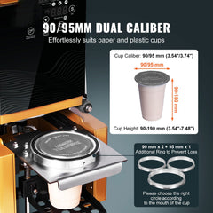 Fully Automatic Cup Sealing Machine, 500-650 Cups/H, Cup Sealer Machine for 190 mm Tall & 90/95 mm Cup, Electric Boba Tea Sealer with Digital Control LCD Panel for Bubble Milk Tea Coffee, Gold