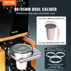 Fully Automatic Cup Sealing Machine, 500-650 Cups/H, Cup Sealer Machine for 190 mm Tall & 90/95 mm Cup, Electric Boba Tea Sealer with Digital Control LCD Panel for Bubble Milk Tea Coffee, Gold