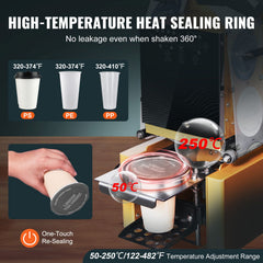 Fully Automatic Cup Sealing Machine, 500-650 Cups/H, Cup Sealer Machine for 190 mm Tall & 90/95 mm Cup, Electric Boba Tea Sealer with Digital Control LCD Panel for Bubble Milk Tea Coffee, Gold