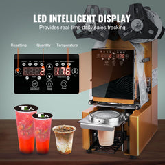 Fully Automatic Cup Sealing Machine, 500-650 Cups/H, Cup Sealer Machine for 190 mm Tall & 90/95 mm Cup, Electric Boba Tea Sealer with Digital Control LCD Panel for Bubble Milk Tea Coffee, Gold