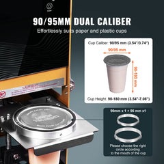 Fully Automatic Cup Sealing Machine, 500-650 Cups/H, Cup Sealer Machine for 180 mm Tall & 90/95 mm Cup, Electric Boba Tea Sealer with Digital Control LCD Panel for Bubble Milk Tea Coffee, Gold