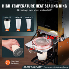 Fully Automatic Cup Sealing Machine, 500-650 Cups/H, Cup Sealer Machine for 180 mm Tall & 90/95 mm Cup, Electric Boba Tea Sealer with Digital Control LCD Panel for Bubble Milk Tea Coffee, Gold