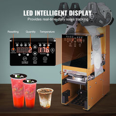 Fully Automatic Cup Sealing Machine, 500-650 Cups/H, Cup Sealer Machine for 180 mm Tall & 90/95 mm Cup, Electric Boba Tea Sealer with Digital Control LCD Panel for Bubble Milk Tea Coffee, Gold