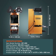 Fully Automatic Cup Sealing Machine, 500-650 Cups/H, Cup Sealer Machine for 180 mm Tall & 90/95 mm Cup, Electric Boba Tea Sealer with Digital Control LCD Panel for Bubble Milk Tea Coffee, Gold