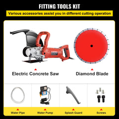 Electric Concrete Saw, 14" Concrete Cutter, 1800W Concrete Saw, Electric Circular Saw with 14" Blade and Tools, Masonry Saw for Granite, Brick, Porcelain, Reinforced Concrete and Other Materials