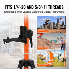 Laser Level Tripod, 1/4"-20 & 5/8"-11 Thread Mount, 40.94-133.85 inch Height Adjustment with Level Bubble & Heavy-duty Stand, Extendable Pole Lightweight Aluminum Tripod for Laser Scanner