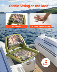 VEVOR Boat Seat, Low Backrest, Folding Fishing Boat Seat with Thickened Sponge Cushion & PU Polyester Fabric, Strong PP Frame, Flip Up Boat Seat for Fishing Boats, Yachts, Ships, Camouflage Color