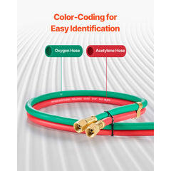 Oxygen Acetylene Hose, 1/4-Inch x 25FT Oxy Acetylene Hose with 9/16"-18 LH/RH B Fittings, R Grade Welding Torch Twin Hose with 300PSI Maximum Working Pressure for Cutting Soldering Brazing