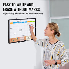 24"x 18" Monthly Calendar Whiteboard & Cork Board Combo with Aluminum Frame – 2-in-1 Magnetic Dry Erase Bulletin Board for Wall Mount – Ideal for School, Home, Office