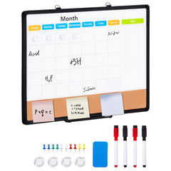 24"x 18" Monthly Calendar Whiteboard & Cork Board Combo with Aluminum Frame – 2-in-1 Magnetic Dry Erase Bulletin Board for Wall Mount – Ideal for School, Home, Office