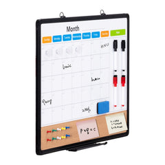 24"x 18" Monthly Calendar Whiteboard & Cork Board Combo with Aluminum Frame – 2-in-1 Magnetic Dry Erase Bulletin Board for Wall Mount – Ideal for School, Home, Office