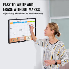 24"x 18" Monthly Calendar Whiteboard & Cork Board Combo with Aluminum Frame – 2-in-1 Magnetic Dry Erase Bulletin Board for Wall Mount – Ideal for School, Home, Office