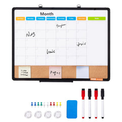 24"x 18" Monthly Calendar Whiteboard & Cork Board Combo with Aluminum Frame – 2-in-1 Magnetic Dry Erase Bulletin Board for Wall Mount – Ideal for School, Home, Office