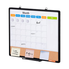 24"x 18" Monthly Calendar Whiteboard & Cork Board Combo with Aluminum Frame – 2-in-1 Magnetic Dry Erase Bulletin Board for Wall Mount – Ideal for School, Home, Office