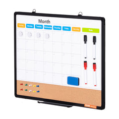 24"x 18" Monthly Calendar Whiteboard & Cork Board Combo with Aluminum Frame – 2-in-1 Magnetic Dry Erase Bulletin Board for Wall Mount – Ideal for School, Home, Office