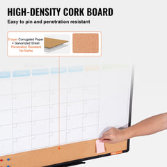 36"x 24" Monthly Calendar Whiteboard & Cork Board Combo with Aluminum Frame – 2-in-1 Magnetic Dry Erase Bulletin Board for Wall Mount – Ideal for School, Home, Office