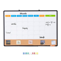 36"x 24" Monthly Calendar Whiteboard & Cork Board Combo with Aluminum Frame – 2-in-1 Magnetic Dry Erase Bulletin Board for Wall Mount – Ideal for School, Home, Office