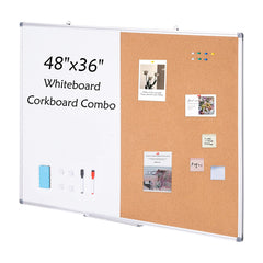 48"x 36" Whiteboard & Cork Board Combo with Aluminum Frame – 2-in-1 Magnetic Dry Erase Bulletin Board for Wall Mount – Ideal for School, Home, Office