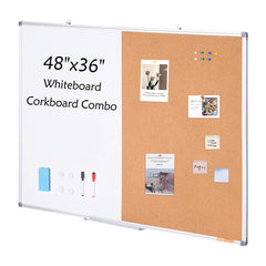 48"x 36" Whiteboard & Cork Board Combo with Aluminum Frame – 2-in-1 Magnetic Dry Erase Bulletin Board for Wall Mount – Ideal for School, Home, Office