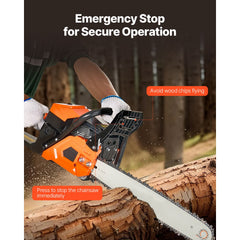 58 cc Gas Chainsaw, 508 mm Gas Powered Chainsaw, 2.0 kW Power Chain Saw with Non-Slip Handle, Gas-Powered Chainsaws with Dual Fuel Tanks, For Wood Cutting, Tree Trimming, and Land Clearing