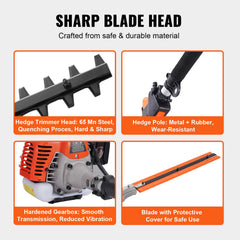 15.7-inch 26CC 2 Cycle Gas Hedge Trimmer, Gas Powered Pole Hedge Trimmer with Dual Sided Dual Action Blade, Adjustable Trimmer Head, Suitable for Trimming Shrubs, Bushes
